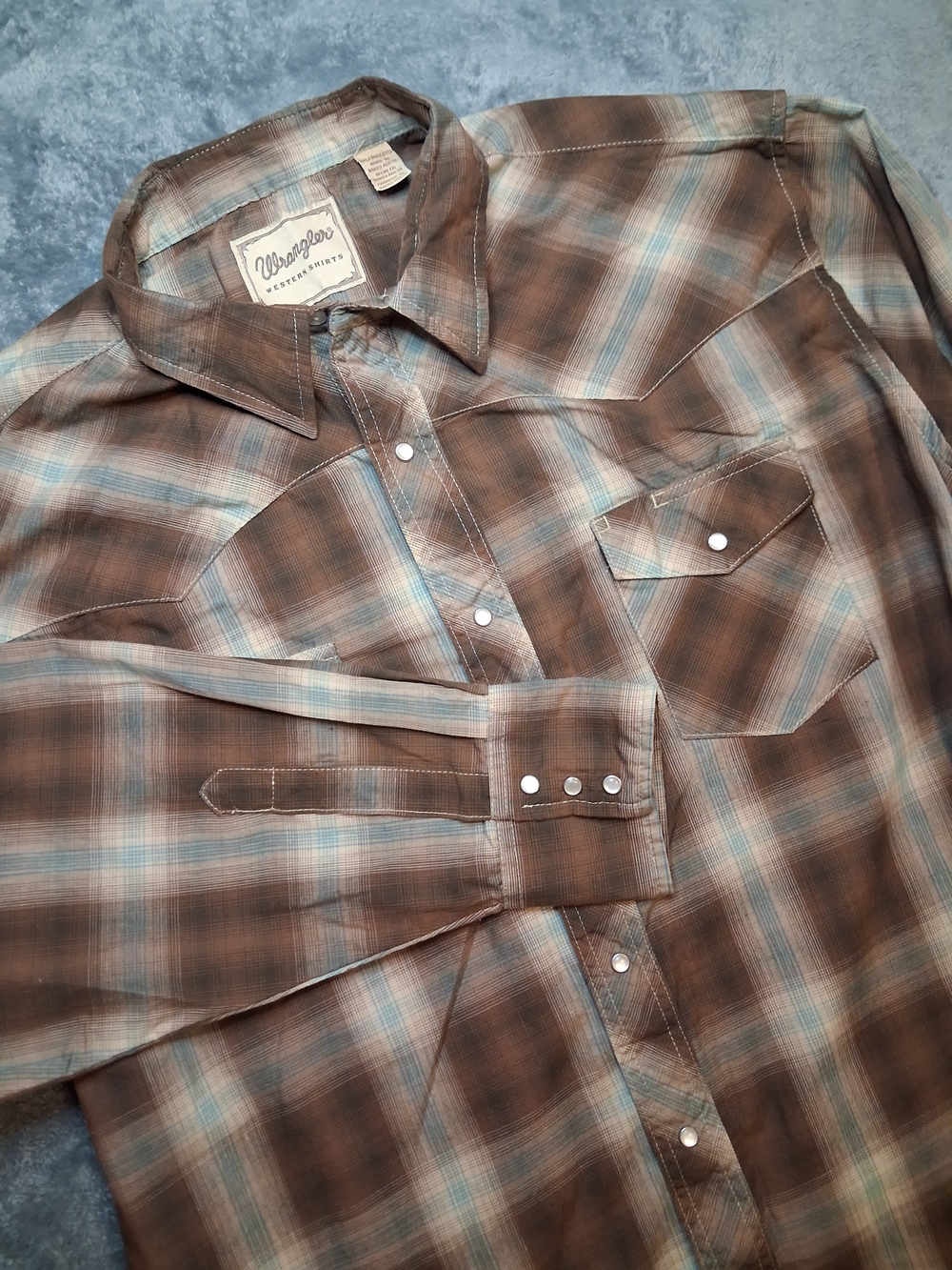 Wrangler Shirt  Men's Brown Plaid 2XL Western Shirt Cowboy